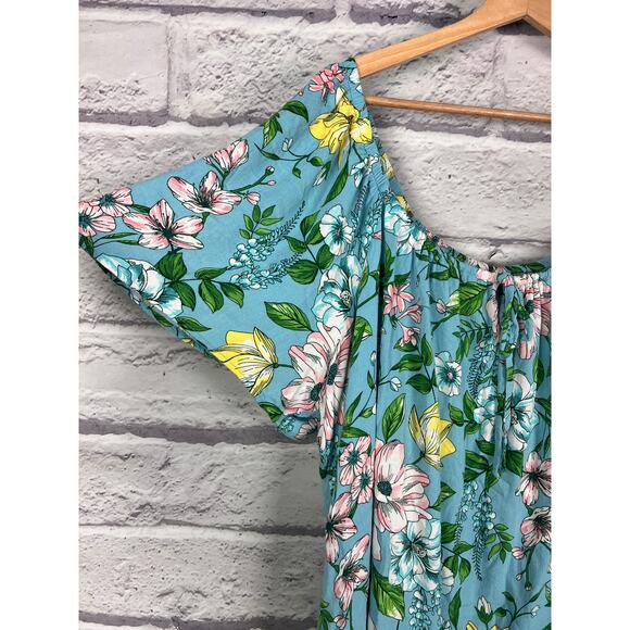 TORRID Women's 3X (3) Blue Floral Boho Rayon Slub Flutter Short Sleeve Blouse - Picture 6 of 12